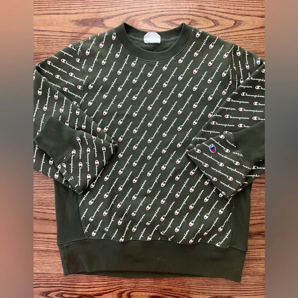 Champion Reverse Weave Script All Over‎ Print Crewneck Sweatshirt